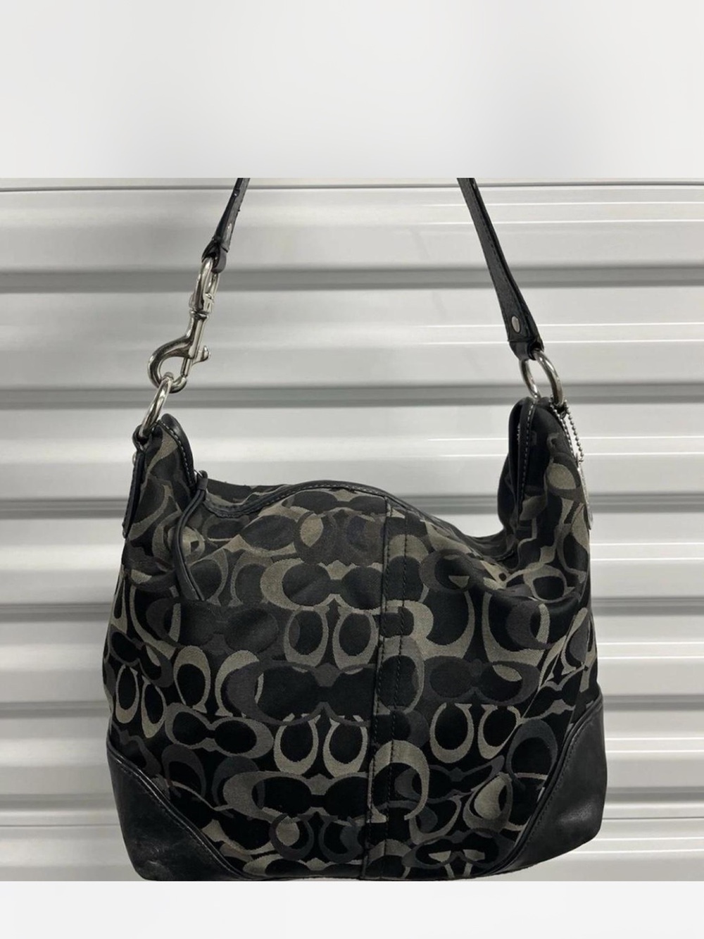 Coach Black and Gray Signature Canvas Hobo